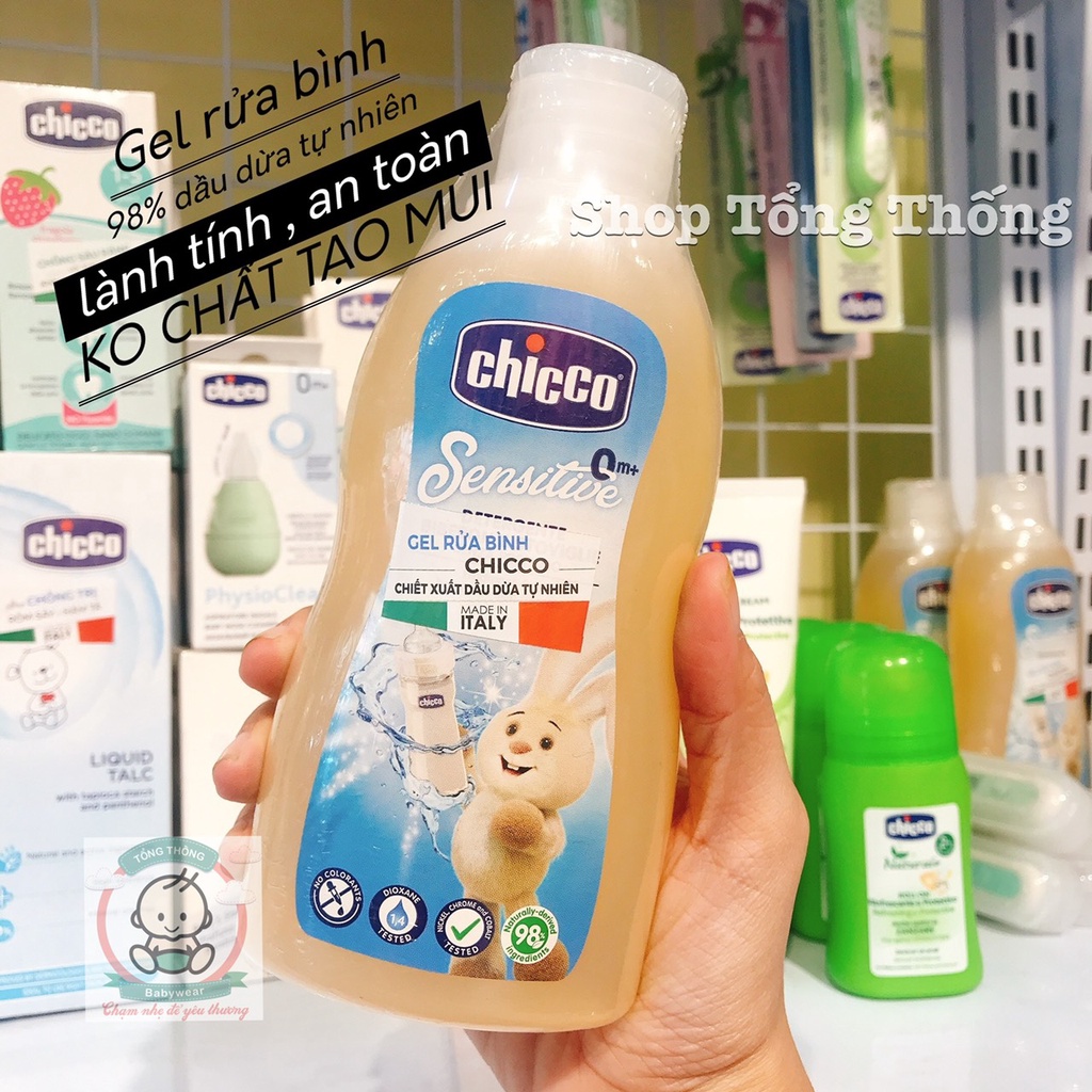 Gel dầu dừa Chicco nhập khẩu từ Ý rửa vệ sinh bình sữa diệt vi khuẩn hiệu quả an toàn cho da nhạy cảm mẹ và bé 300ML