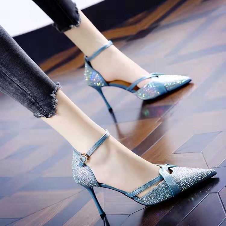 Giày Cao Gót 8Cm Mũi Nhọn Đính Đá Thời Trang Cho Nữ