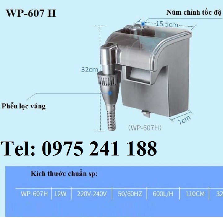 Lọc thác 607H kết hợp lọc váng, thích hợp cho hồ &lt; 60cm