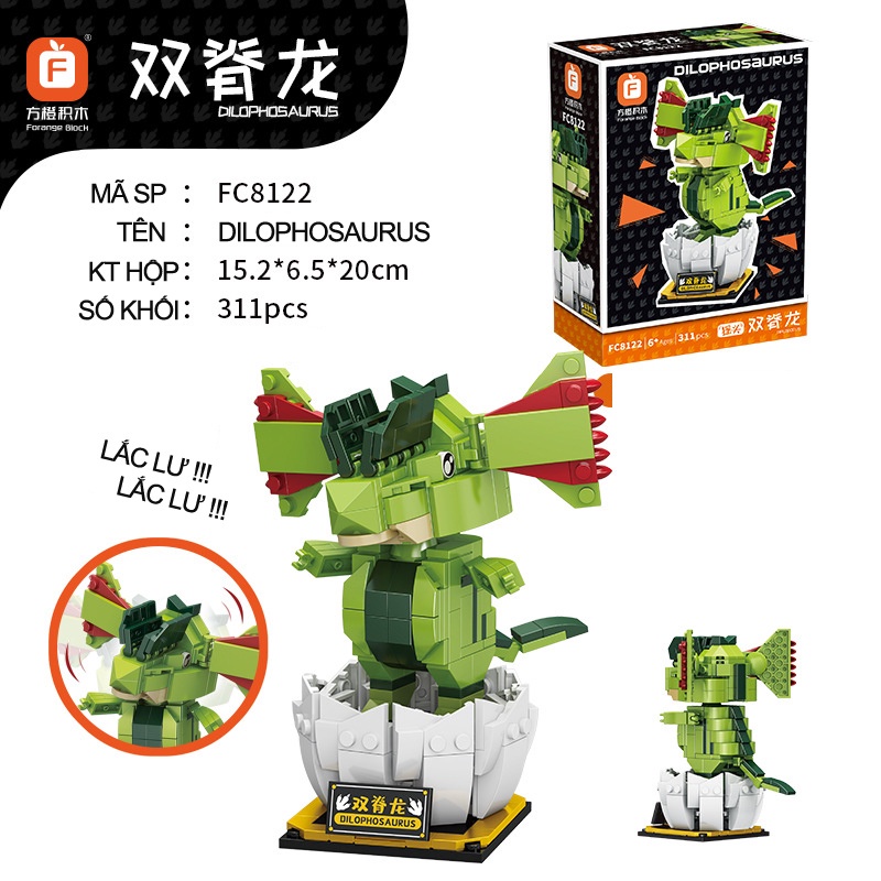 Lego khủng long mô hình mini giá rẻ đồ chơi xếp hình thông minh cho bé 300 chi tiết Gôn đồ chơi