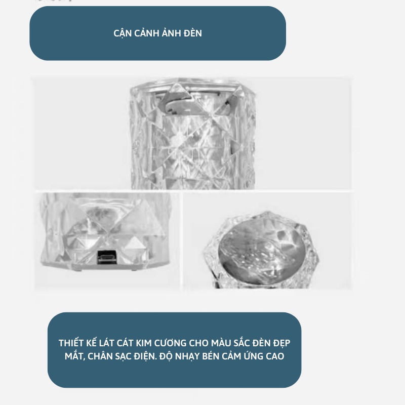 Đèn ngủ cảm ứng giả pha lê chiếu hình hoa hồng để bàn 16 màu cảm biến lãng mạn MIIBOOSHI D5.036