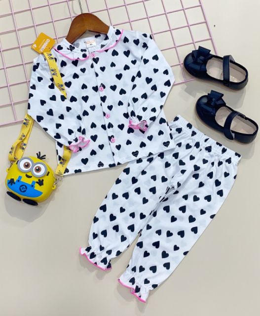 Bộ Dài Tay Bé Gái Thu Đông Cotton Xuất Dư 12-22kg