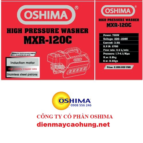 Máy rửa xe và máy lạnh 1800w oshima os-120c có chỉnh áp
