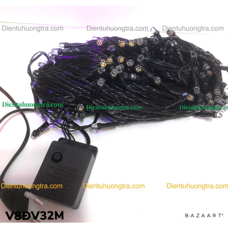Dây đèn LED chớp dạ quang V8 lục giác dây đen dài 32m ánh sáng vàng