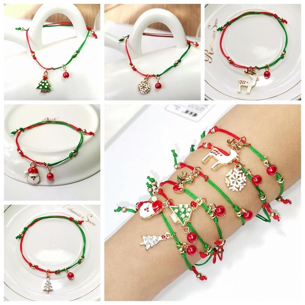 Vòng Tay Dây Bện Gắn Mặt Kim Loại Khắc Hình Cây Thông Giáng Sinh
