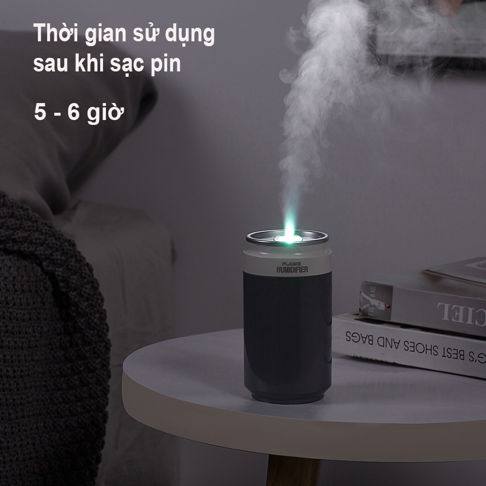 Máy Phun Sương Mini Flame Tích Hợp Pin Sạc Kiêm Máy Xông Tinh Dầu Có Đèn LED Đổi Màu Tạo Độ Ẩm Làm Mát Không Khí