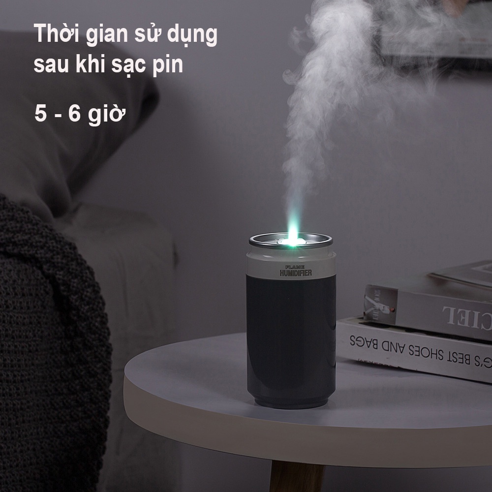 Máy Phun Sương Mini Flame Tích Hợp Pin Sạc Dùng Trong Xe Hơi Kiêm Máy Xông Tinh Dầu Có Đèn LED Đổi Màu Tạo Ẩm
