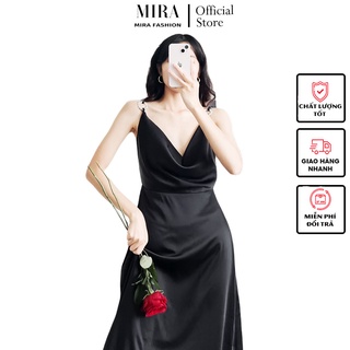 Váy 2 dây dáng dài cổ đổ lụa đầm dự tiệc sang trọng thiết kế form chuẩn cao cấp - mira fashion