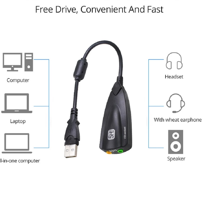 【CcExperts】Bộ chuyển đổi USB 5H V2 7.1 USB Sound Card Âm thanh Bộ chuyển đổi âm thanh USB bên ngoài sang kênh 3D CH Virtual Track âm thanh cho máy tính xách tay