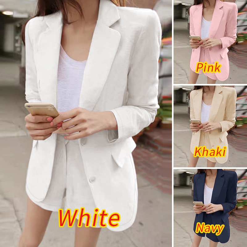 Zanzea Bộ Áo Khoác Blazer Dài Tay Màu Trơn + Quần Short Dáng Rộng Đơn Giản Thời Trang Cho Nữ