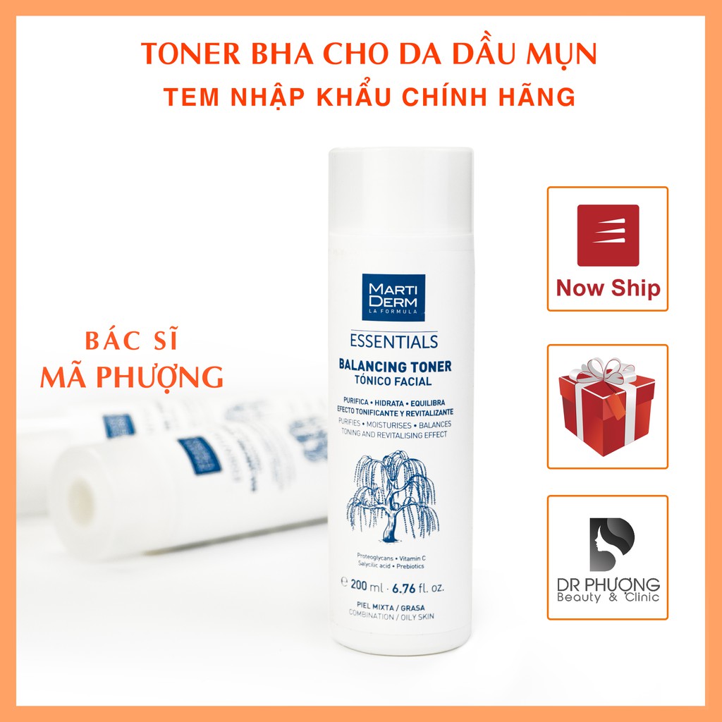 [CHÍNH HÃNG] Nước Cân Bằng Làm Sạch Chứa BHA &amp; Prebiotics MartiDerm Essentials Balancing Toner 200ml