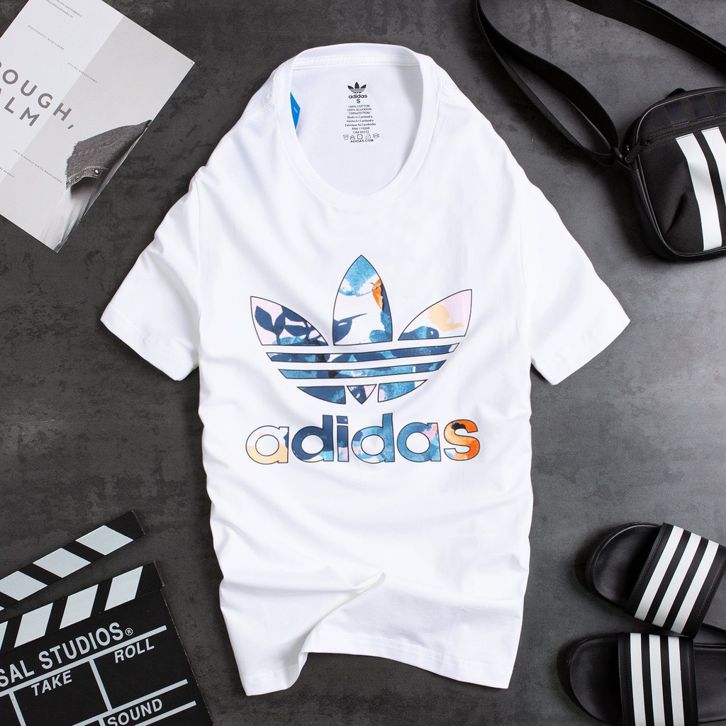 Áo Thun Nam Cổ Tròn Tay Ngắn In Logo Adidas Dáng Thể Thao Basic Năng Động