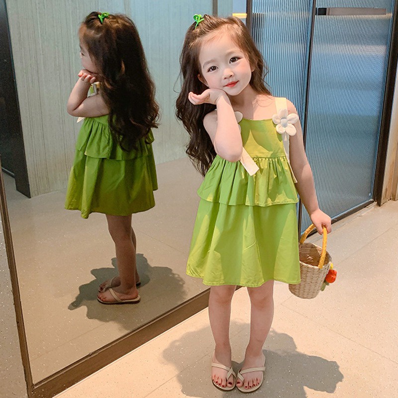 Đầm Công Chúa Hai Dây Màu Trơn Thời Trang Mùa Hè Hàn Quốc Cho Bé Gái Se7en