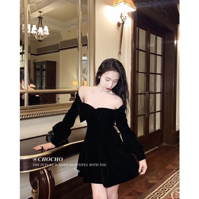 Đầm Nhung Bigsize phối nơ trước ngực
