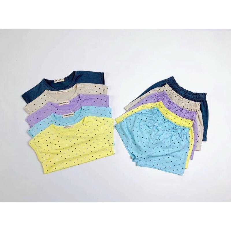 Đồ bộ minky mom cho bé gái - mẫu chấm bi tay lở