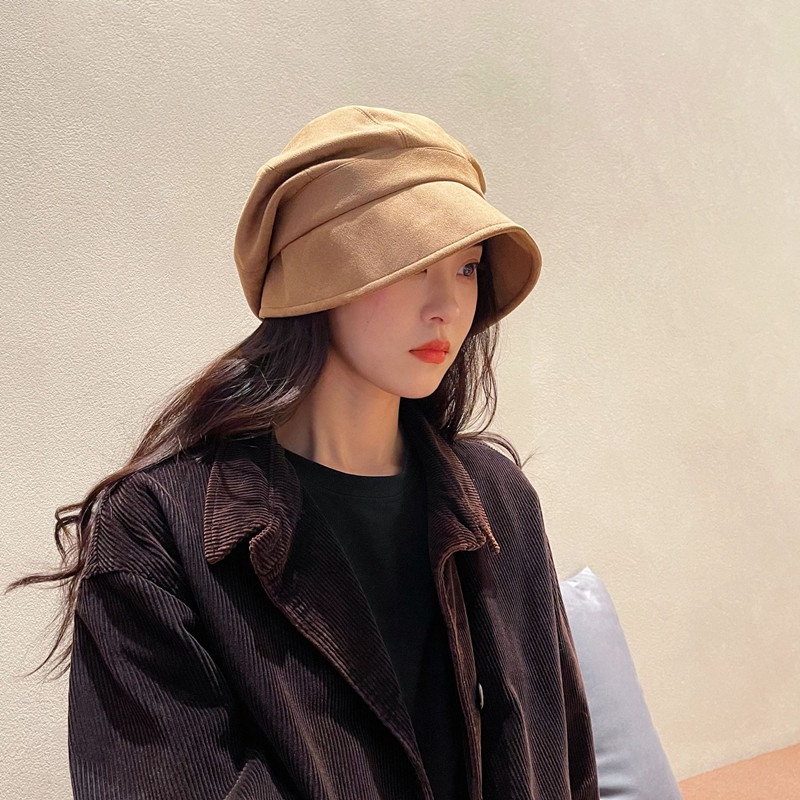 Mũ bucket chất liệu da lộn thiết kế phía trước dài phía sau ngắn thời trang thu đông cho nữ