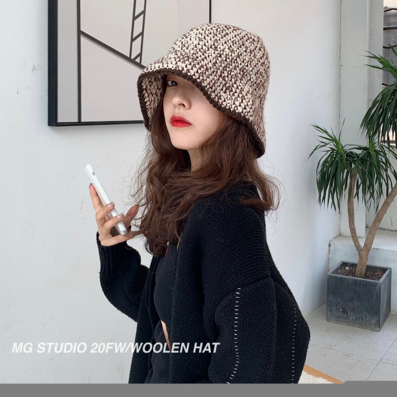 Nón đan len MG STUDIO chất liệu dày dặn phối màu độc đáo thời trang sang trọng