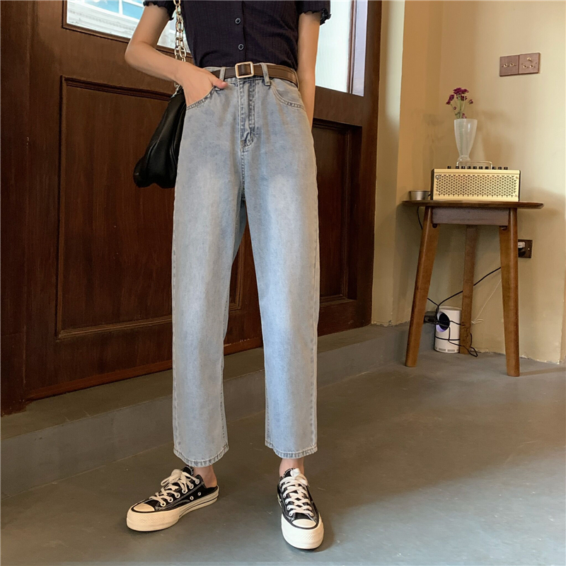 Quần jeans PEPPERMINT 40791 dáng lửng cạp cao ống suông thời trang