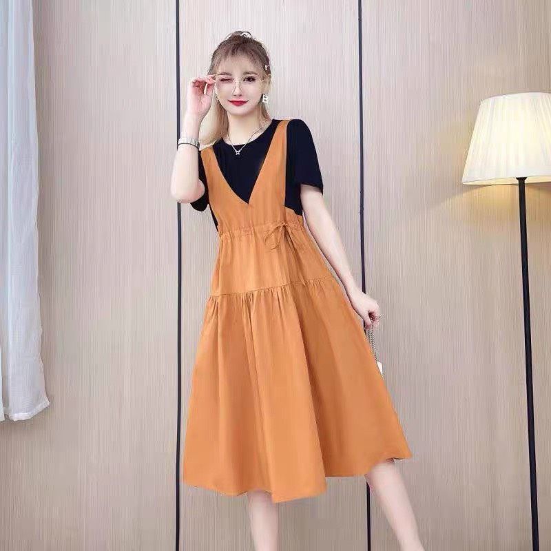 VL09 Váy yếm cổ V rút dây bụng dáng XÒE