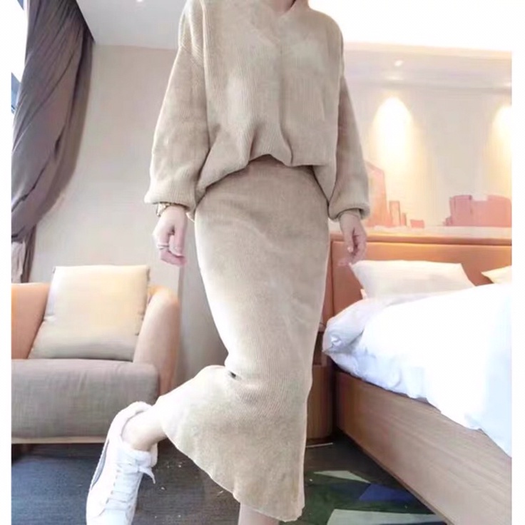 Set Áo Hoodie Và Chân Váy Dệt Kim Dáng Rộng Thời Trang Thu Đông Cho Nữ 2021 | BigBuy360 - bigbuy360.vn