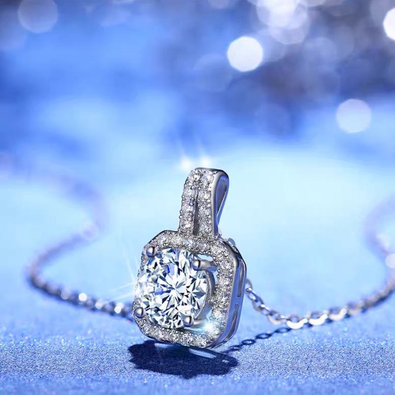 Vòng cổ xương quai xanh mặt Moissanite 925 1 carat quà tặng sinh nhật
