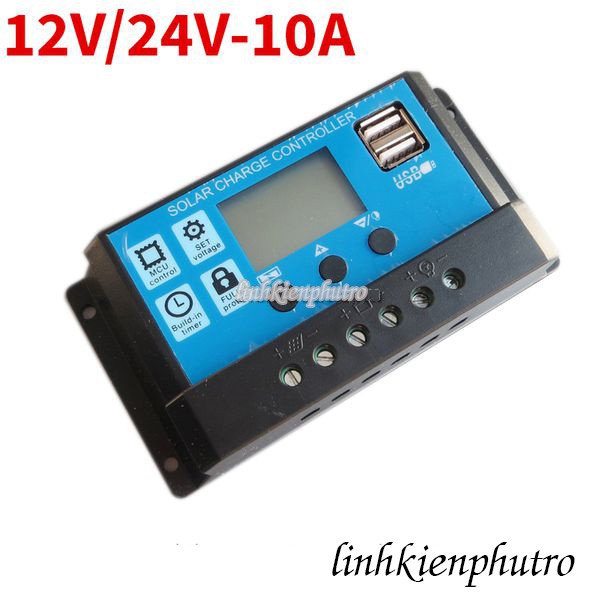 Bộ điều khiển sạc năng lượng mặt trời USB 12V-24V 10A