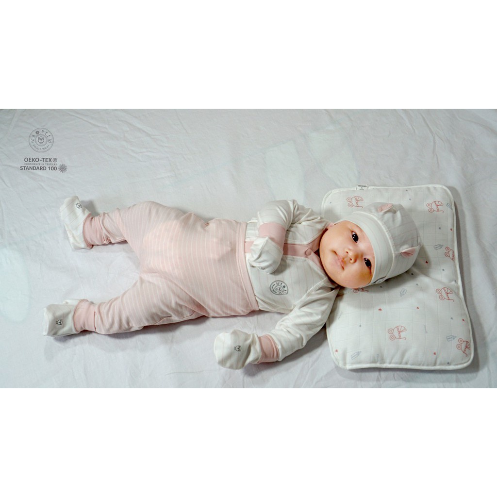 Bộ Hrnee sơ sinh Kimono Modal kẻ chéo, cài thẳng dài tay