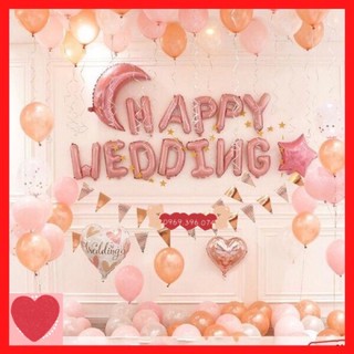 Set bóng bay happy wedding tone màu hồng