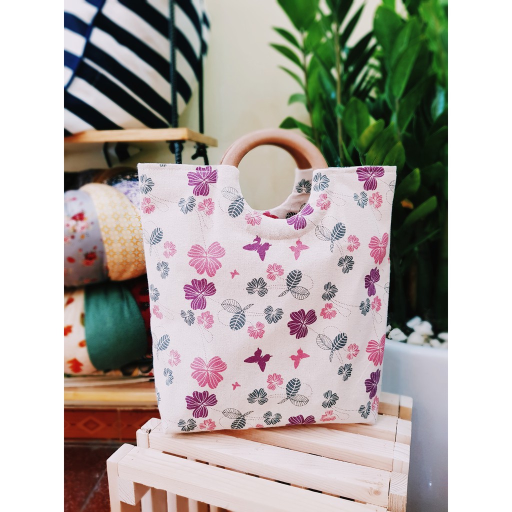Túi vải quai gỗ handmade