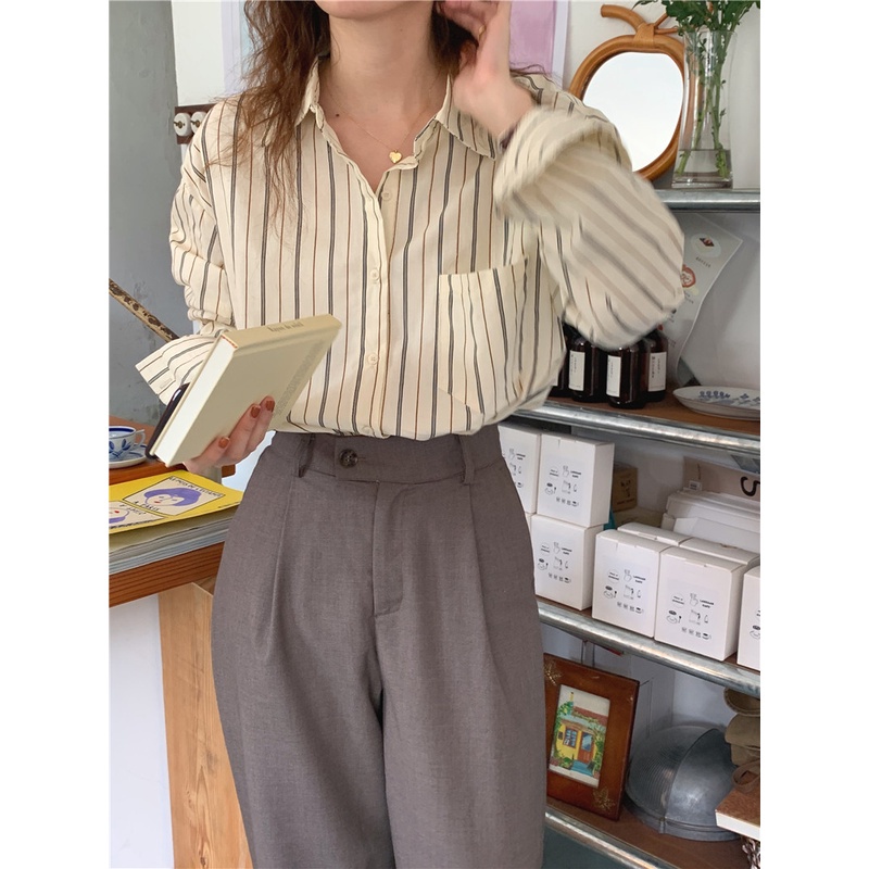 Áo sơ mi Peppermint 45759 dài tay kẻ sọc thời trang cho nữ