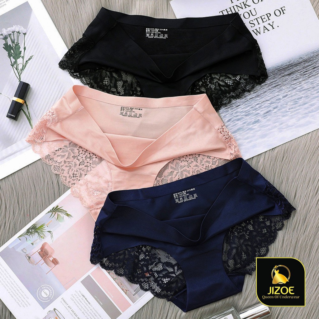 Quần lót nữ dễ thương su đúc thun lạnh phối ren Sexy gợi cảm kháng khuẩn cao cấp JIZOE QLT34
