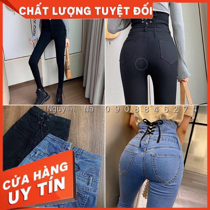 QUẦN SKINNY LƯNG CAO THẮT DÂY SIẾT EO- ảnh thật trải sàn