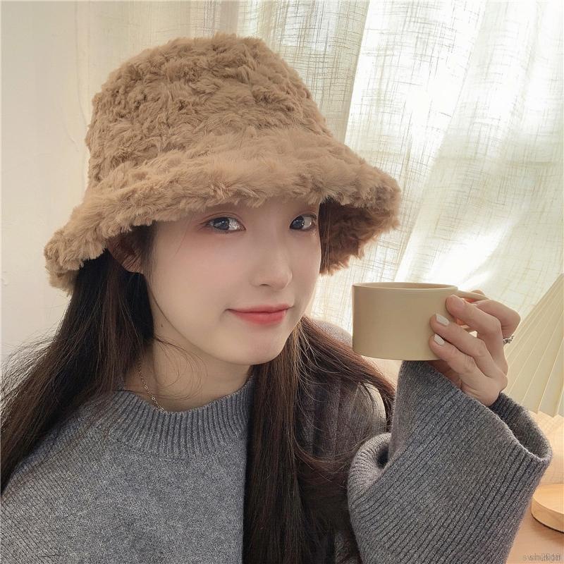 Mũ xô vành rộng phủ lông màu trơn giữ ấm chống mùa đông gió thời trang hàn quốc
