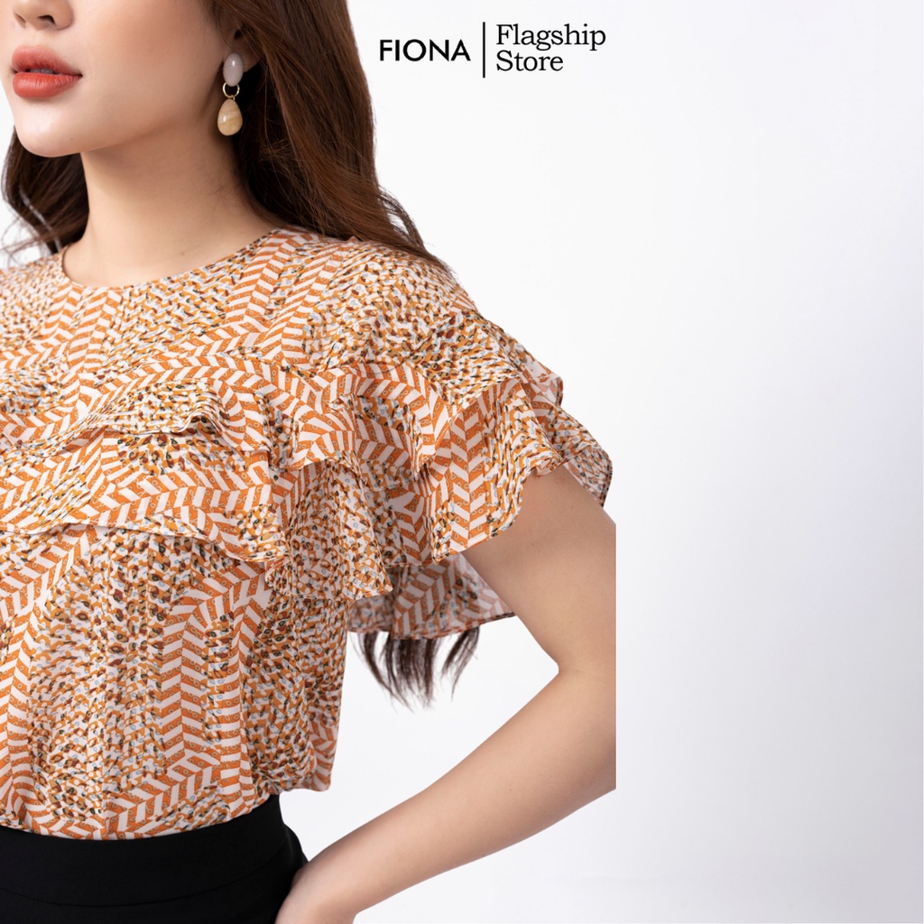 Áo sơ mi nữ FIONA dáng suông sơ mi nữ công sở thiết kế cao cấp cổ tròn ngực và tay xếp 2 tầng bèo trẻ trung F552168