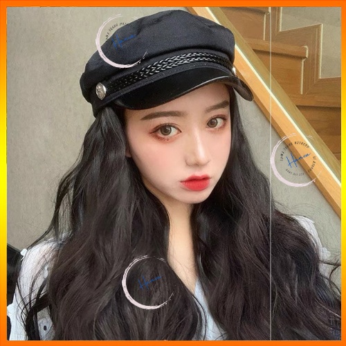 Mũ Beret Nữ Thủy Thủ Chất Dạ Vành Da Kèm Đai Vặn Thừng Đính Cúc Cá Tính Phong Cách Sang Chảnh Hanva