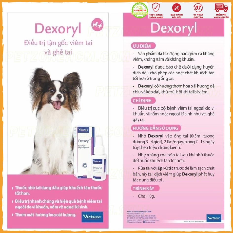 Nhỏ tai chó mèo Virbac Dexoryl 10g, Pháp ️ FREESHIP ️ Dexoryl chữa bệnh tai mủ,viêm tai ngoài,nấm,ngoại ký sinh ve ghẻ