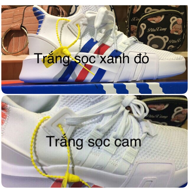 (Xả kho) Giày EQT 2018 Cập Bến Siêu Hot (Trắng sọc xanh đỏ & Trắng sọc cam)