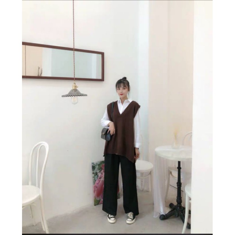 Sẵn Nâu(Hàng Đẹp)Ảnh thật 4 hình cuối- Áo gile len oversize Moss Queen Ulzzang | BigBuy360 - bigbuy360.vn