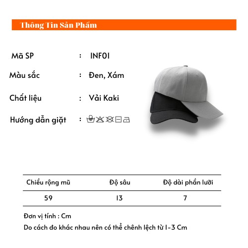 Mũ lưỡi trai nón kết nam nữ hàng hiệu cao cấp đẹp chất INFLATION trơn hai màu đen xám INF01