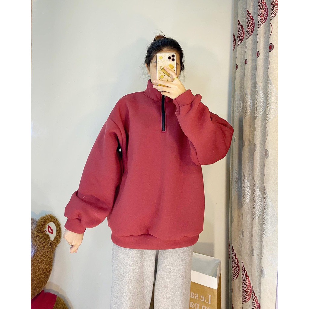 Áo nỉ cổ lọ lót lông  Áo nỉ hoodie form rộng không kèm mũ suông ulzzang nữ HOT