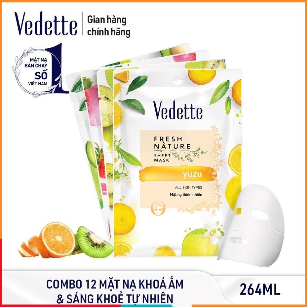 [Rẻ Vô Địch] Combo 12 Mặt Nạ Giấy Thiên Nhiên 22ml VEDETTE - Dưỡng Sáng và Trẻ Hóa Làn Da