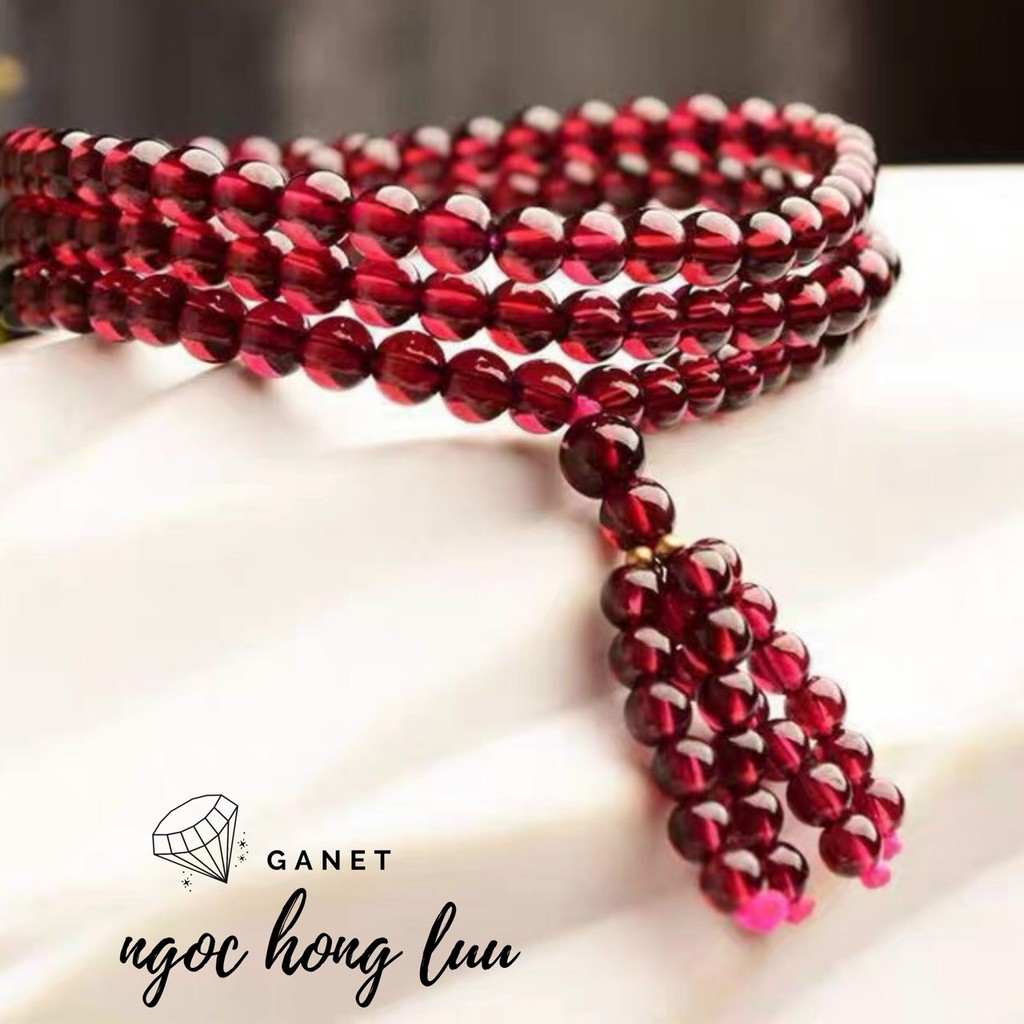 Vòng tay đá garnet quấn 3 vòng, hạt màu đỏ lựu, size 4 li, có tua rua, đẹp mắt, phong thủy