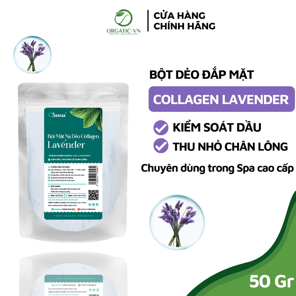 Bột Mặt Nạ Dẻo Collagen Hoa Lavender (hoa oải hương), Kiểm Soát dầu, Giảm mụn - Handmade - B3.007