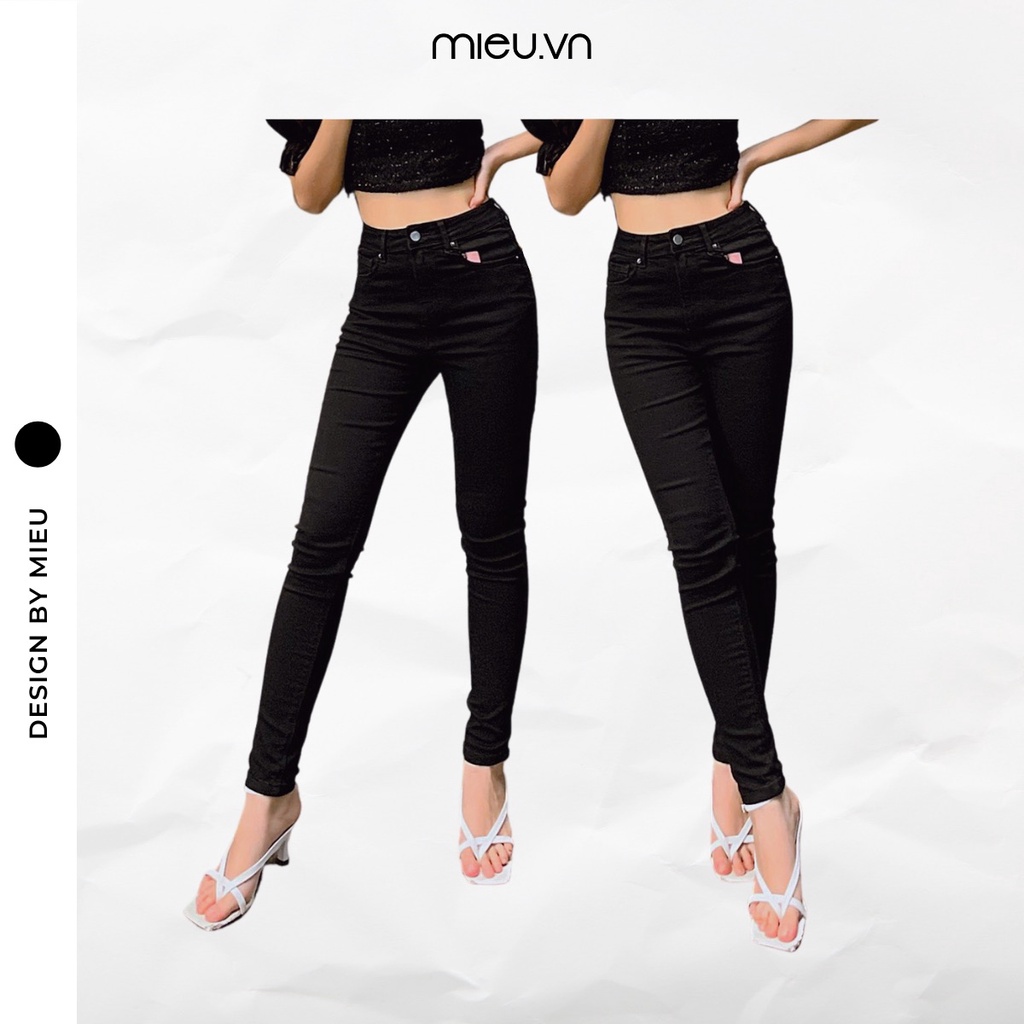 Quần skinny jeans đen lưng cao siêu co giãn (Đen) - GN01