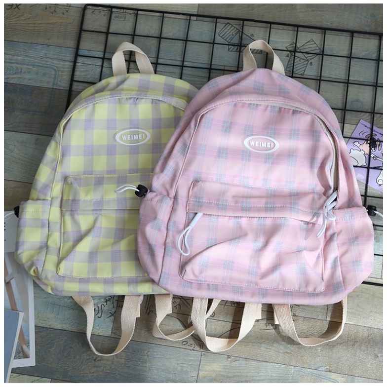 Balo kẻ caro gam màu ulzzang xinh xắn ba lô học cặp sách nữ hàn quốc túi đeo khoá kéo đựng vừa laptop cỡ to