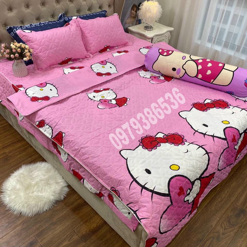 Siêu giảm giá Bộ 5 món Vỏ chăn Ga Gối Trần Bông Dày Dặn, Xẻ Góc mẫu Hoa đào chất liệu poly cotton Hàng y ảnh