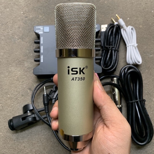 Combo Hát Thu Âm Livestream isk AT350-Sound card h9 auto tun kèm chân kẹo và màng lọc