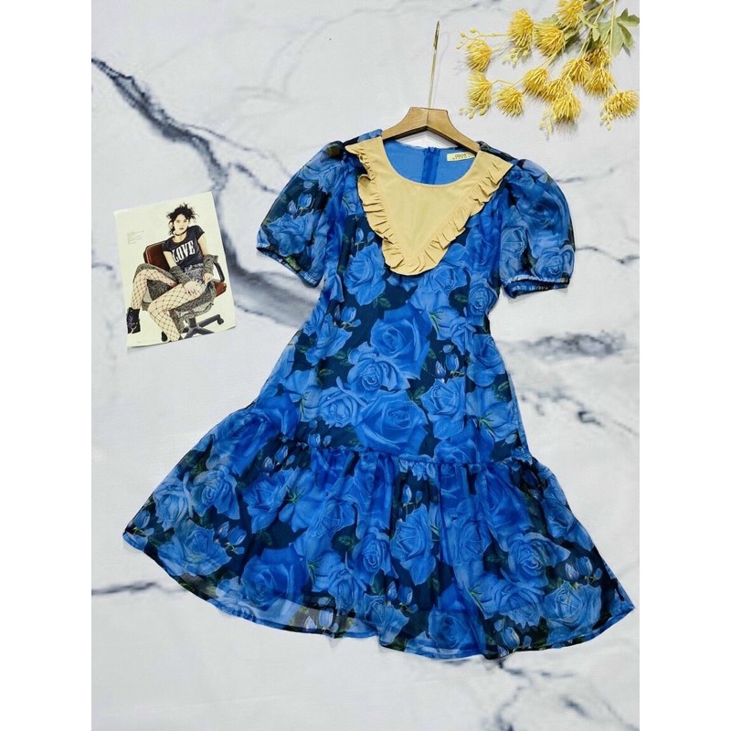 Đầm VINTAGE 2 Tầng Tay Ngắn Cổ Tròn Cao Cấp - Váy Tầng Chất Liệu VOAN Lụa Phối Họa Tiết Hoa cỏ mùa xuân | BigBuy360 - bigbuy360.vn