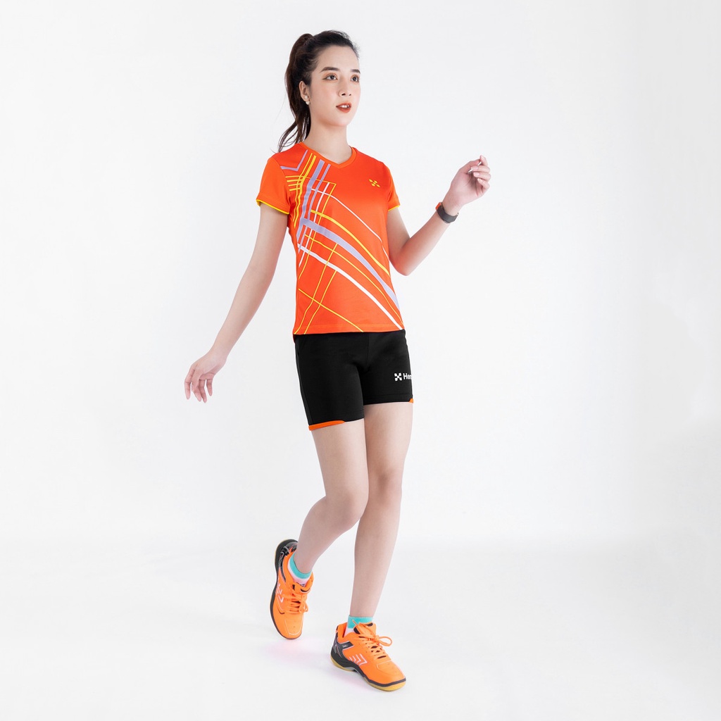 Áo thun lạnh thể thao, áo phông nữ cầu lông, bóng đá, bóng chuyền cổ tim ngắn tay vải thoáng mát nhẹ, tôn dáng tuyệt đối