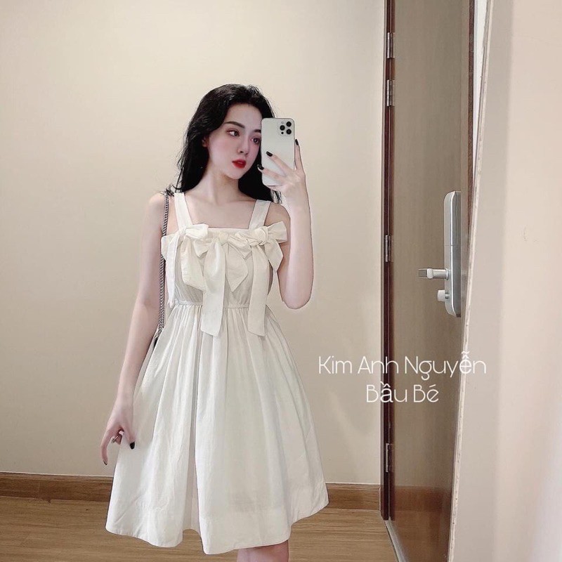 [Siêu Hot] Váy 2 Dây Trắng Nơ Ngực  Dáng Xoè, Đầm Nữ Trắng Bánh Bèo Siêu Xinh Có Ảnh Thật Kèm Video | BigBuy360 - bigbuy360.vn